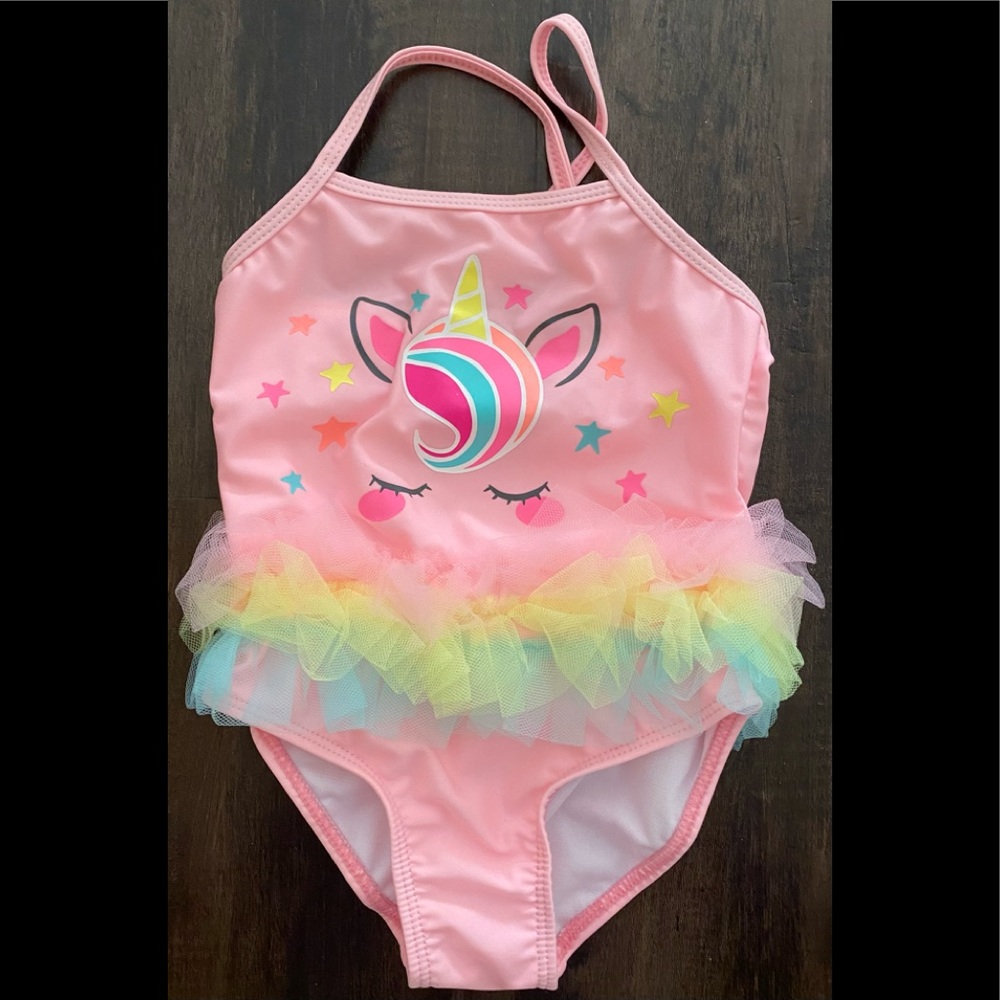 Baby Girl 24 Months Pink Unicorn Tutu Ruffle Swimsuit NEW